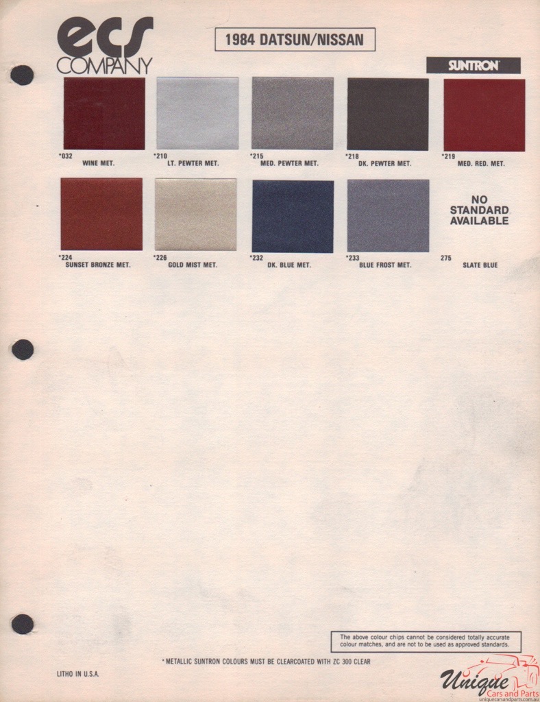 1984 Datsun Paint Charts ECS 1